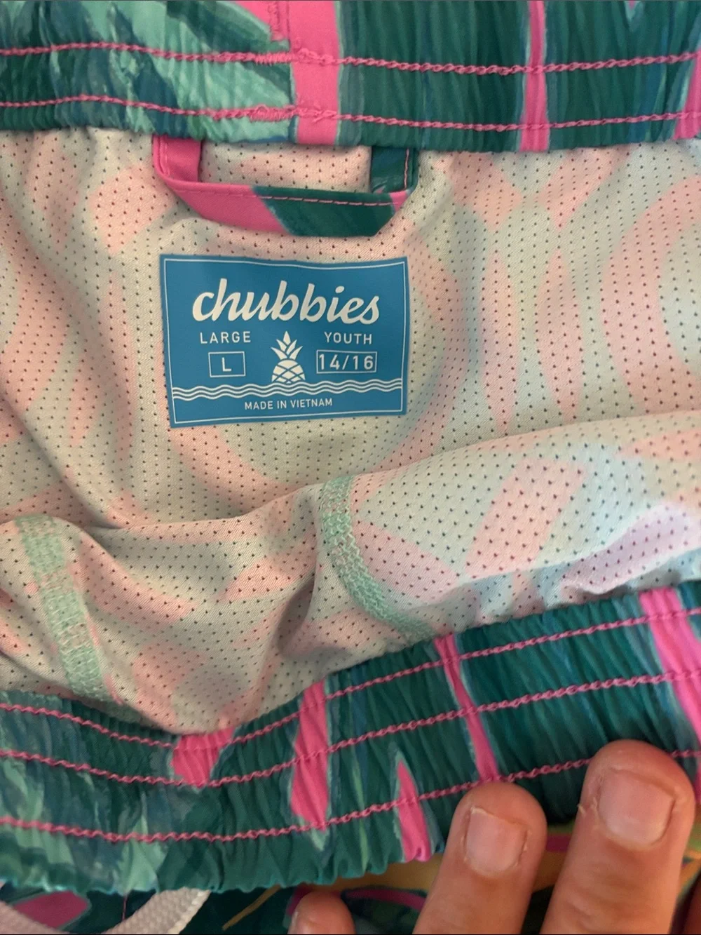 chubbies Teal and Pink Retro Swim Trunks